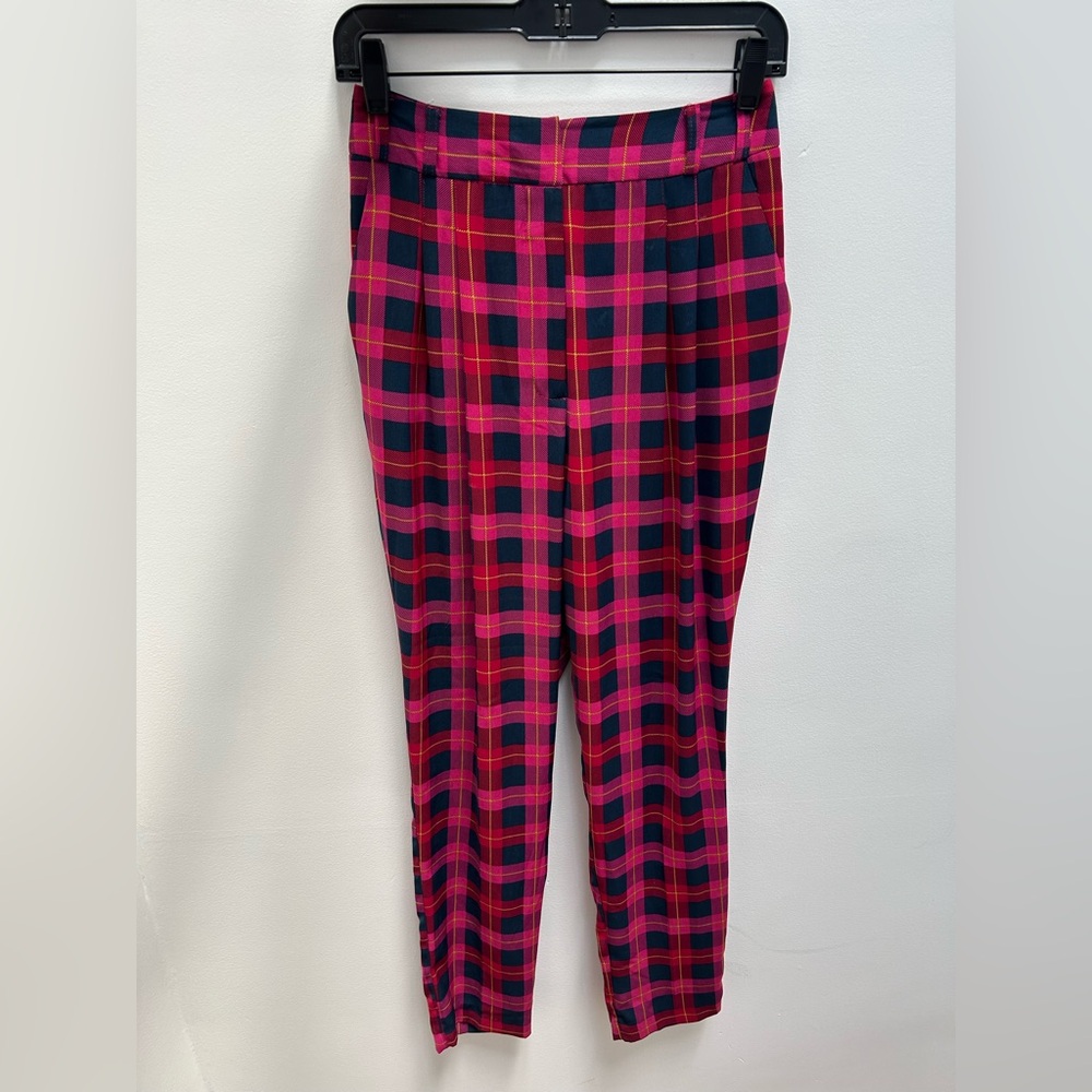 Pink plaid high waisted pants (River Island)